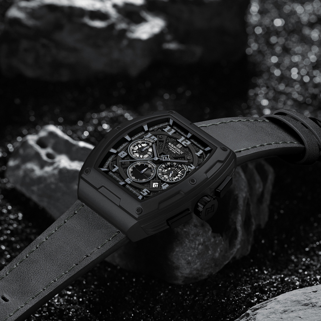 Reloj NAVIFORCE para Hombre Correa Cuero Gris Con Cronógrafo NF8053