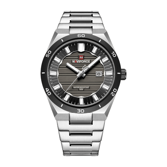 Reloj NAVIFORCE Silver And Black Para Hombre Correa Acero Inoxidable NF9268