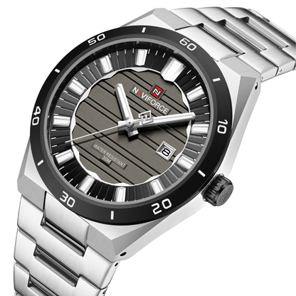 Reloj NAVIFORCE Silver And Black Para Hombre Correa Acero Inoxidable NF9268