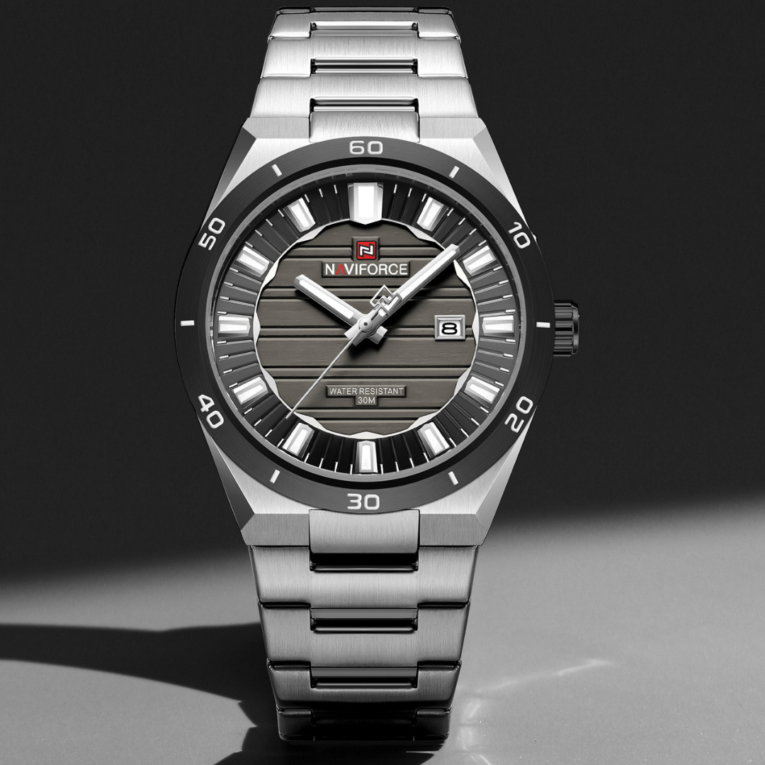 Reloj NAVIFORCE Silver And Black Para Hombre Correa Acero Inoxidable NF9268