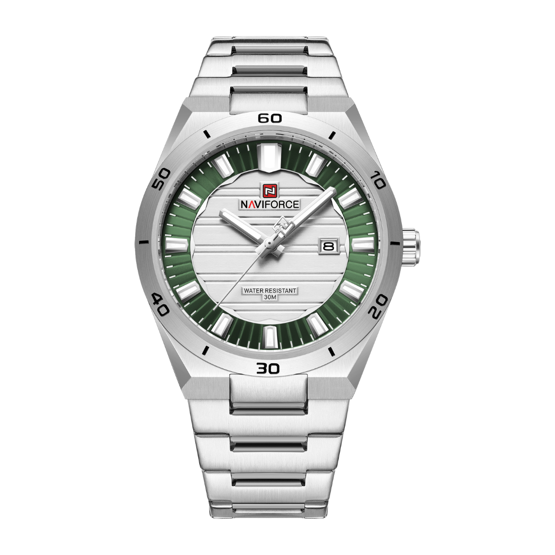 Reloj NAVIFORCE Silver And Green Para Hombre Correa Acero Inoxidable NF9268