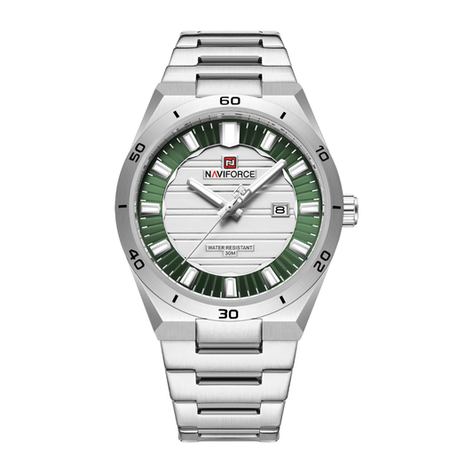 Reloj NAVIFORCE Silver And Green Para Hombre Correa Acero Inoxidable NF9268