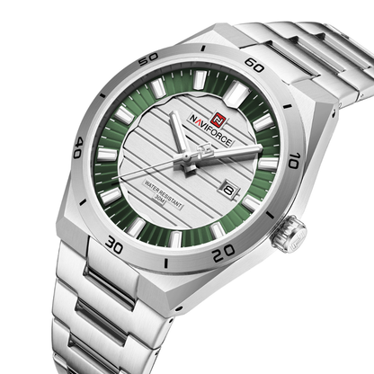 Reloj NAVIFORCE Silver And Green Para Hombre Correa Acero Inoxidable NF9268
