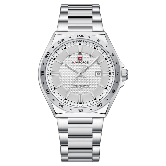 Reloj NAVIFORCE Silver And White Para Hombre Correa Acero Inoxidable NF9266