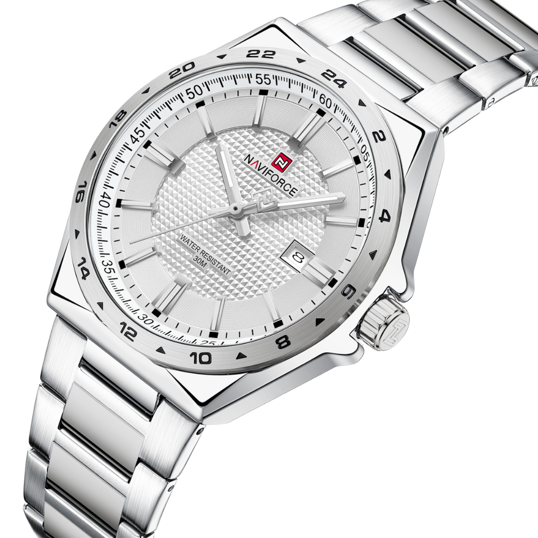 Reloj NAVIFORCE Silver And White Para Hombre Correa Acero Inoxidable NF9266