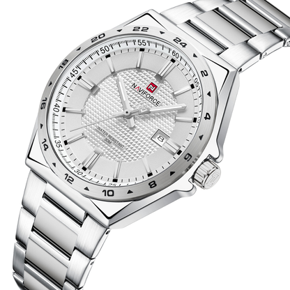 Reloj NAVIFORCE Silver And White Para Hombre Correa Acero Inoxidable NF9266