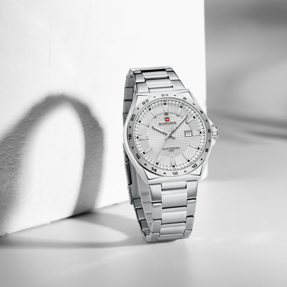 Reloj NAVIFORCE Silver And White Para Hombre Correa Acero Inoxidable NF9266