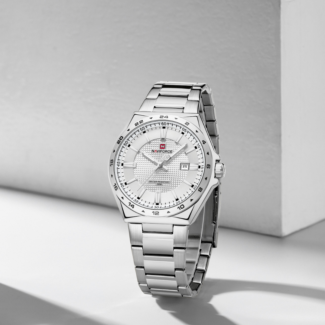 Reloj NAVIFORCE Silver And White Para Hombre Correa Acero Inoxidable NF9266