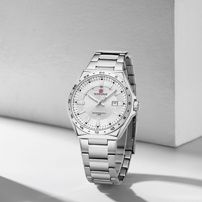 Reloj NAVIFORCE Silver And White Para Hombre Correa Acero Inoxidable NF9266