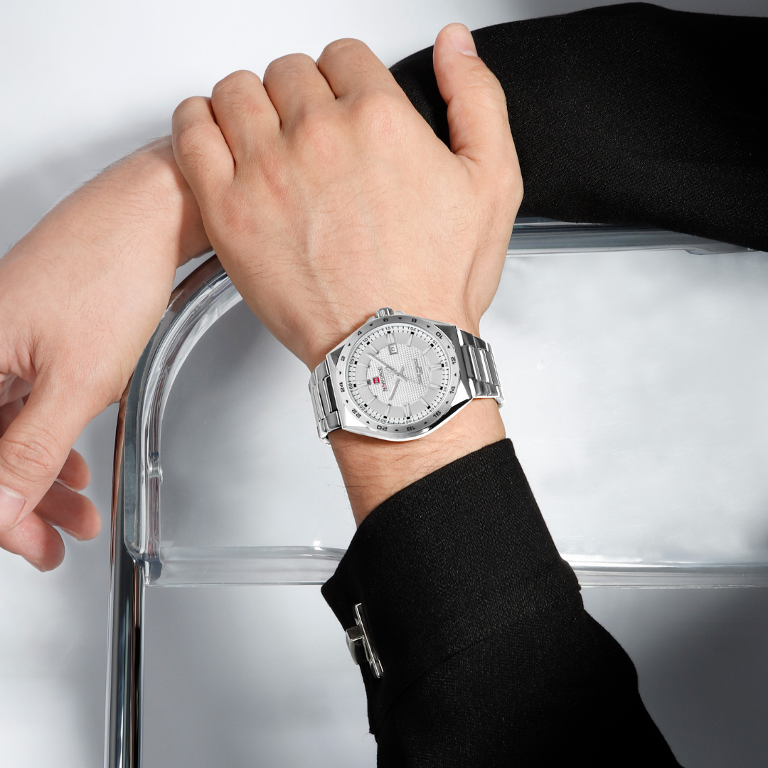 Reloj NAVIFORCE Silver And White Para Hombre Correa Acero Inoxidable NF9266