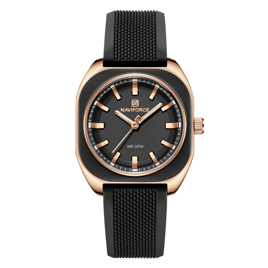 NAVIFORCE Reloj Black And GOLD para MUJER Correa de Goma Analógico NF5061