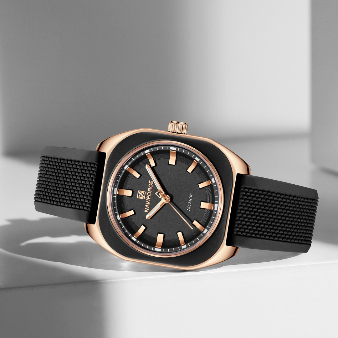 NAVIFORCE Reloj Black And GOLD para MUJER Correa de Goma Analógico NF5061