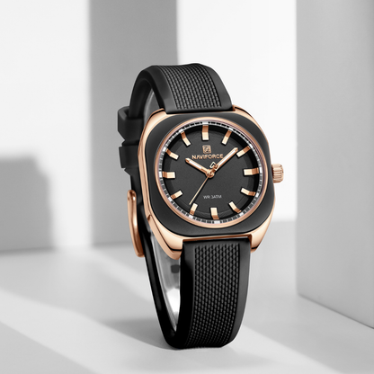 NAVIFORCE Reloj Black And GOLD para MUJER Correa de Goma Analógico NF5061