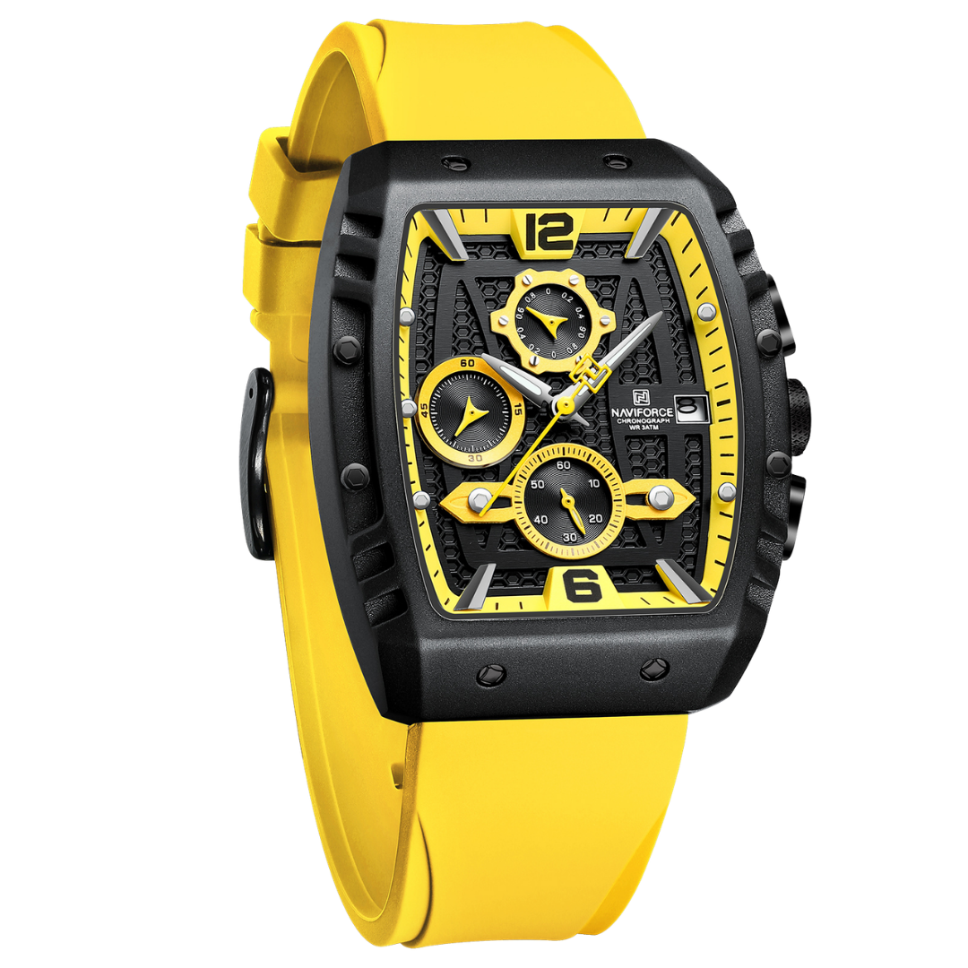 Reloj NAVIFORCE para Hombre Correa Goma Amarillo Con Cronógrafo NF8025