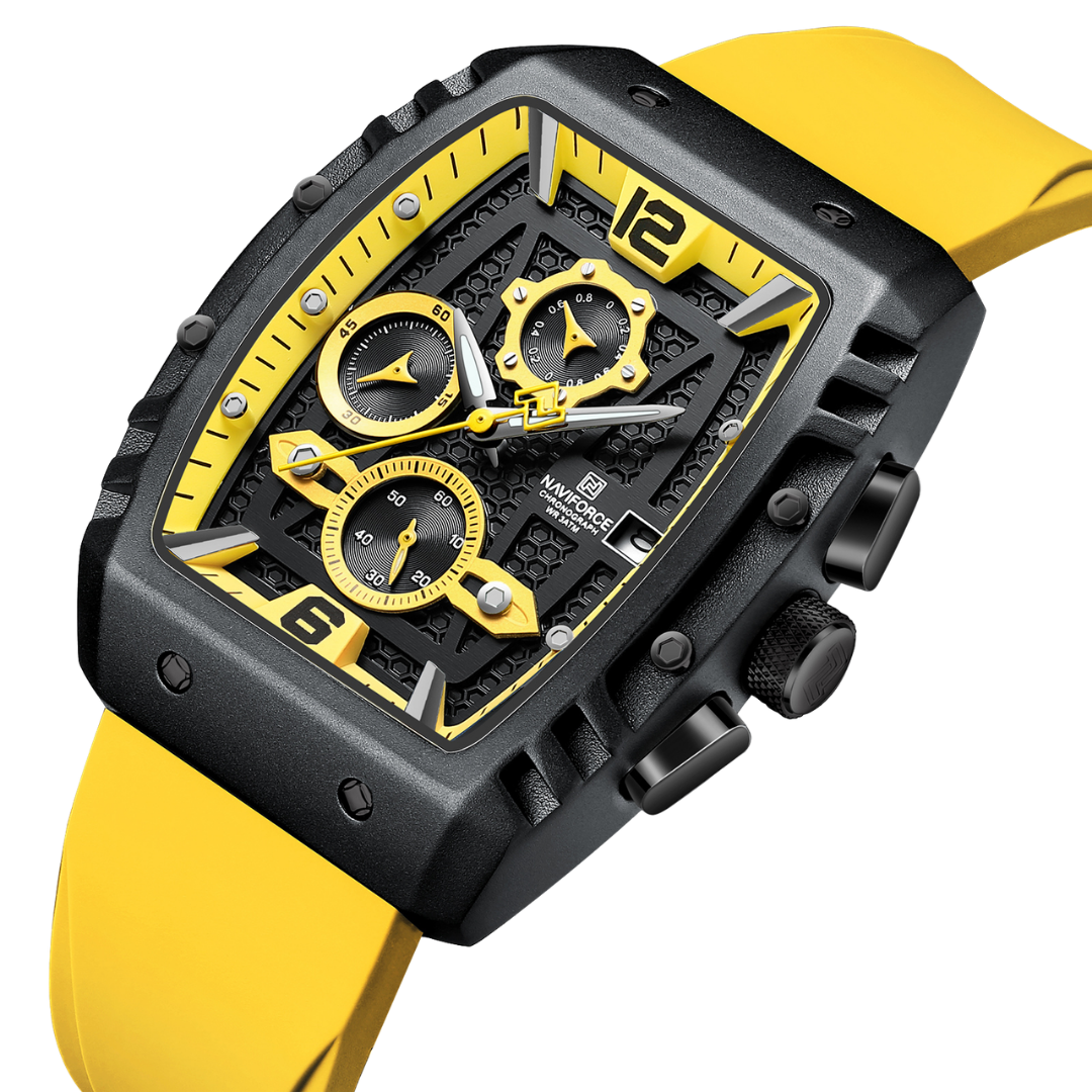 Reloj NAVIFORCE para Hombre Correa Goma Amarillo Con Cronógrafo NF8025