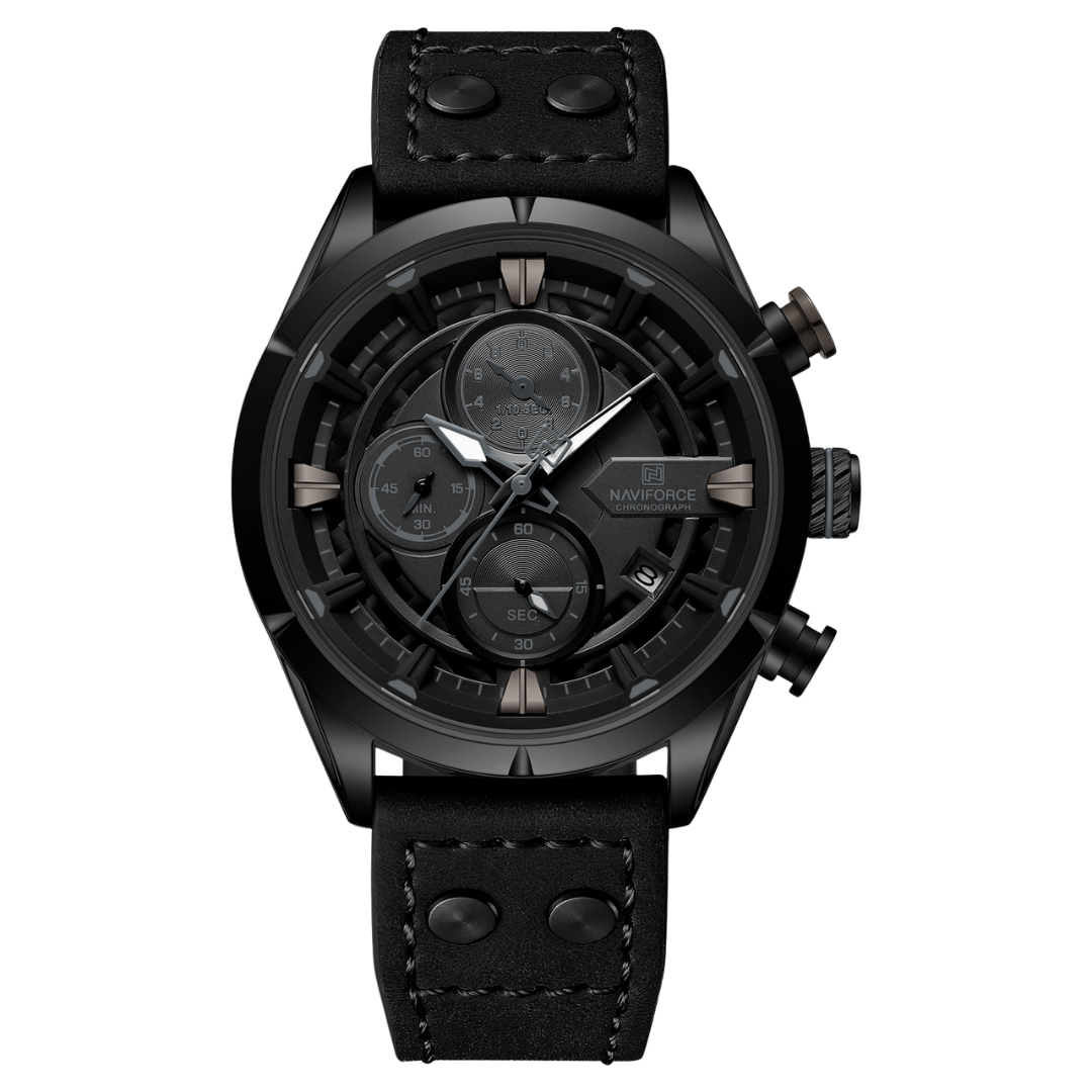 Reloj NAVIFORCE para Hombre Correa Cuero Negro Con Cronógrafo NF8045