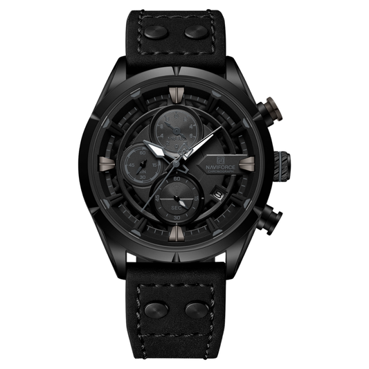 Reloj NAVIFORCE para Hombre Correa Cuero Negro Con Cronógrafo NF8045