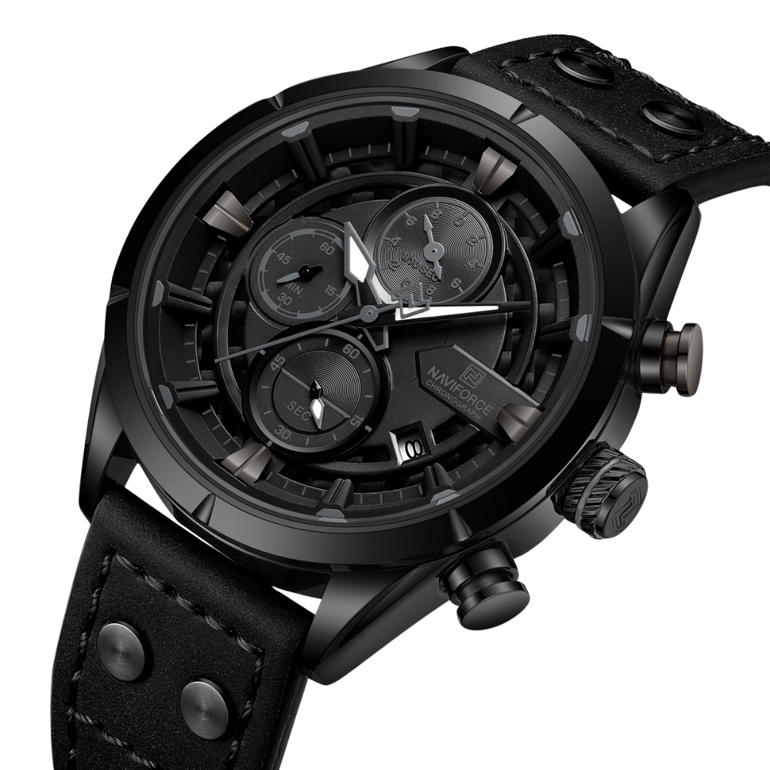 Reloj NAVIFORCE para Hombre Correa Cuero Negro Con Cronógrafo NF8045