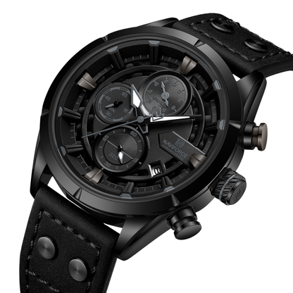 Reloj NAVIFORCE para Hombre Correa Cuero Negro Con Cronógrafo NF8045