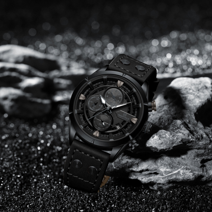 Reloj NAVIFORCE para Hombre Correa Cuero Negro Con Cronógrafo NF8045