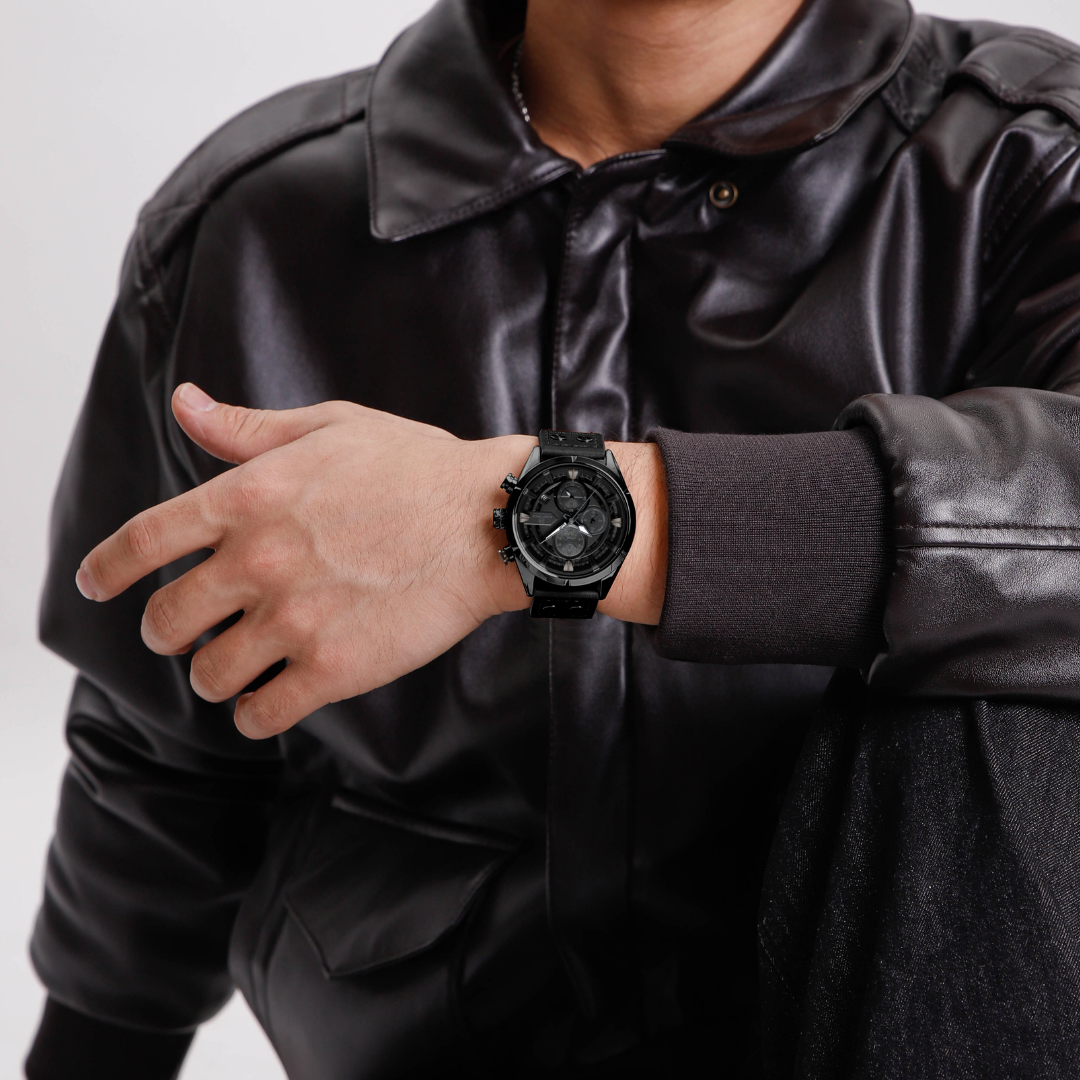 Reloj NAVIFORCE para Hombre Correa Cuero Negro Con Cronógrafo NF8045