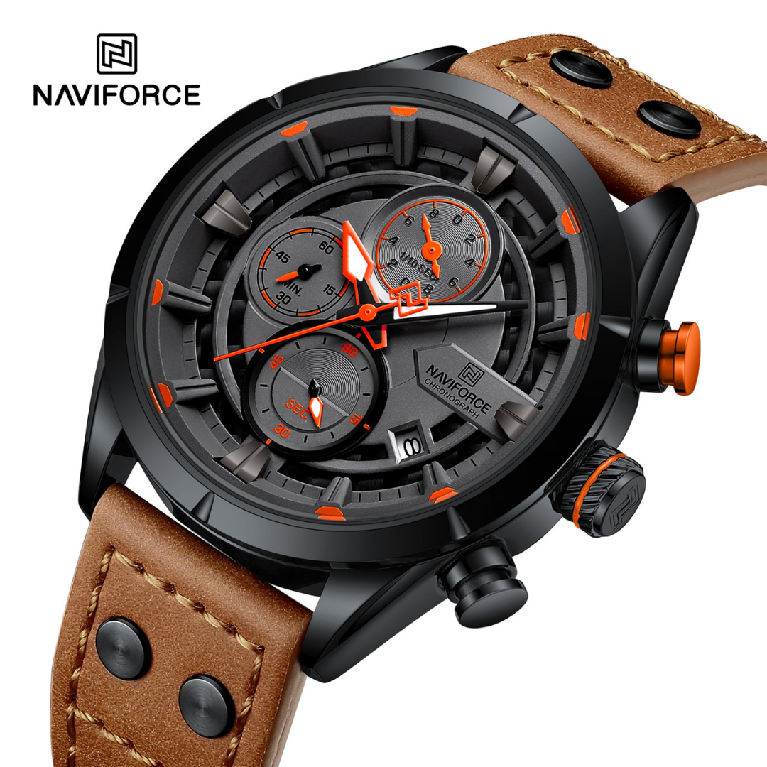 Reloj NAVIFORCE para Hombre Correa Cuero Marrón Con Cronógrafo NF8045