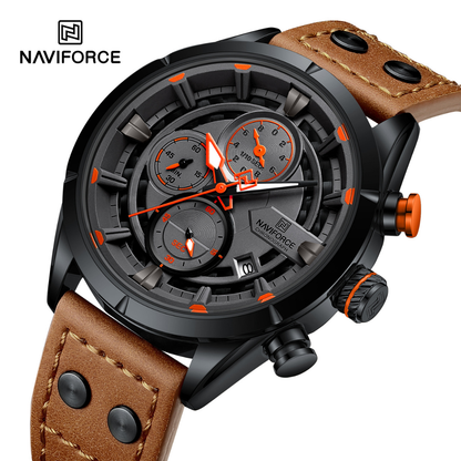 Reloj NAVIFORCE para Hombre Correa Cuero Marrón Con Cronógrafo NF8045