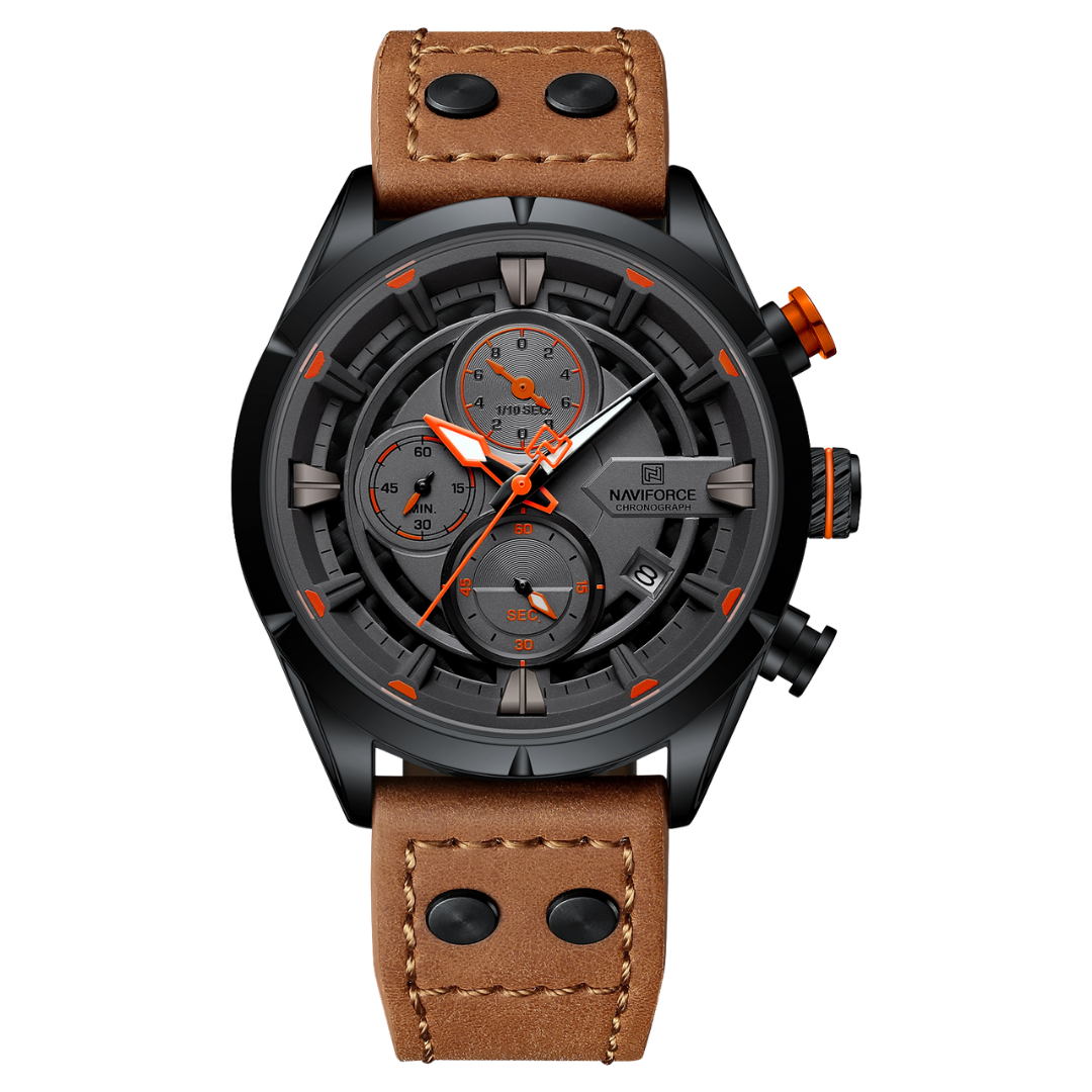 Reloj NAVIFORCE para Hombre Correa Cuero Marrón Con Cronógrafo NF8045