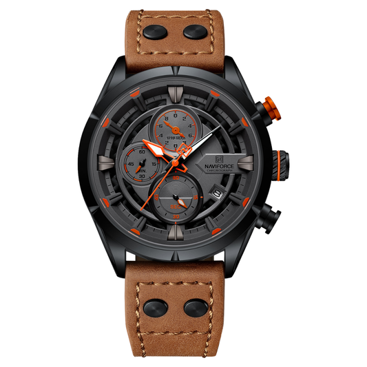 Reloj NAVIFORCE para Hombre Correa Cuero Marrón Con Cronógrafo NF8045