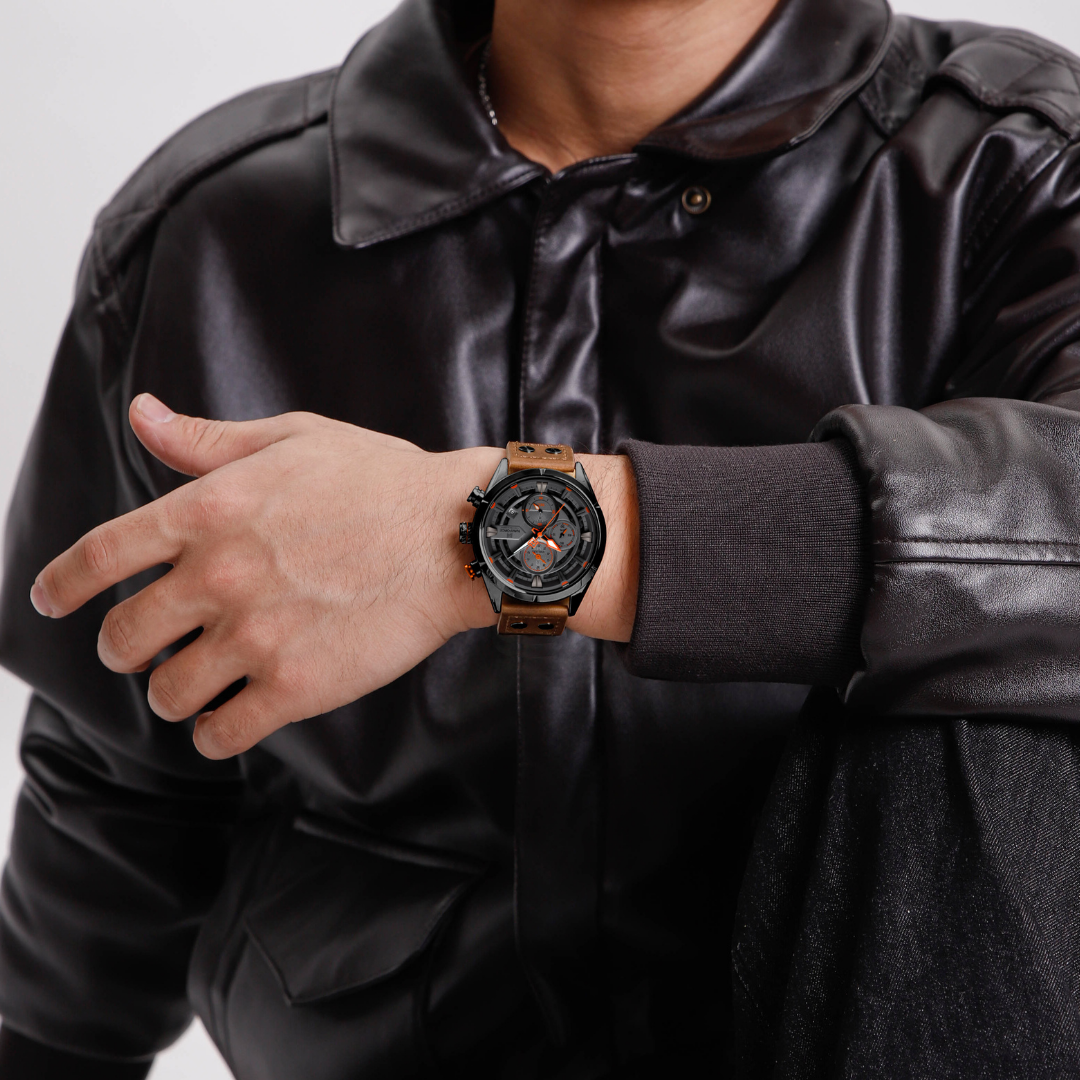 Reloj NAVIFORCE para Hombre Correa Cuero Marrón Con Cronógrafo NF8045