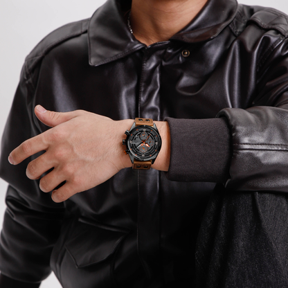 Reloj NAVIFORCE para Hombre Correa Cuero Marrón Con Cronógrafo NF8045
