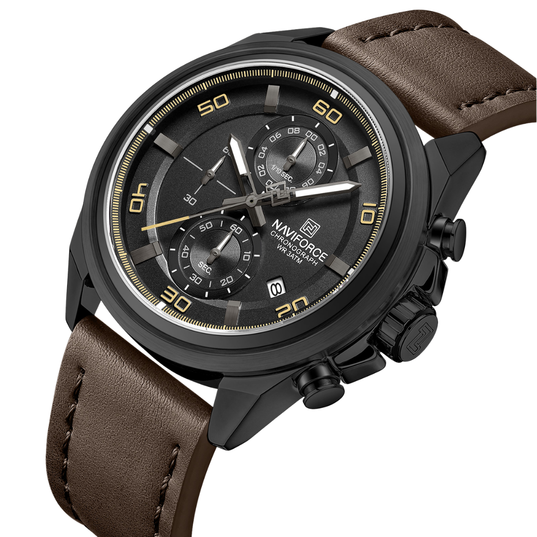 Reloj NAVIFORCE para Hombre Correa Cuero Marrón Con Cronógrafo NF8075