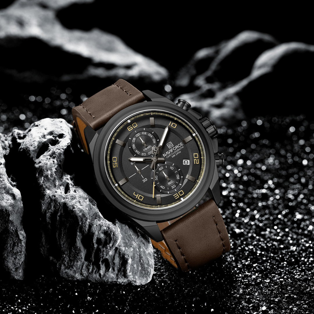 Reloj NAVIFORCE para Hombre Correa Cuero Marrón Con Cronógrafo NF8075