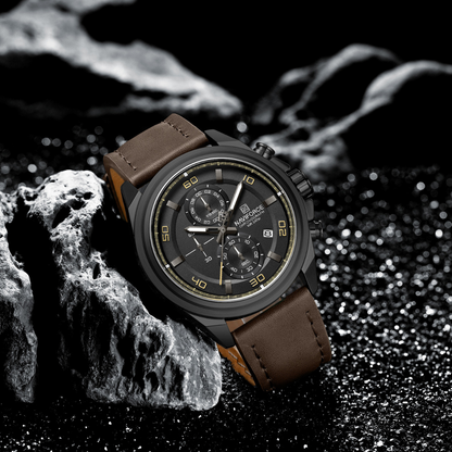Reloj NAVIFORCE para Hombre Correa Cuero Marrón Con Cronógrafo NF8075