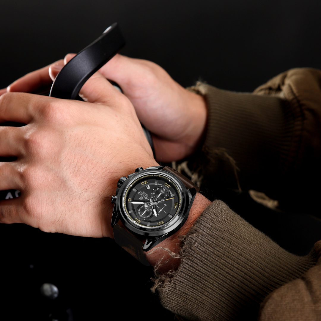 Reloj NAVIFORCE para Hombre Correa Cuero Marrón Con Cronógrafo NF8075