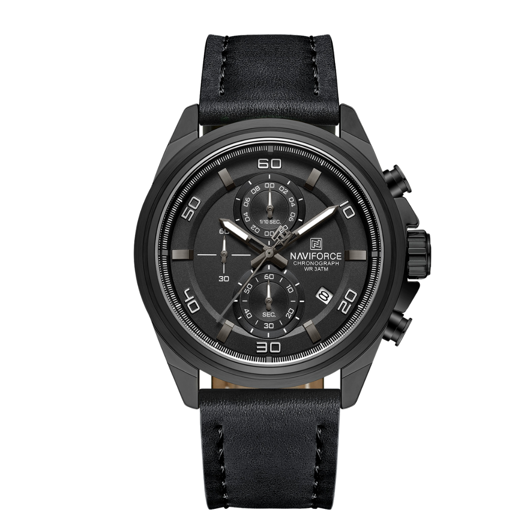 Reloj NAVIFORCE para Hombre Correa Cuero Negro Con Cronógrafo NF8075
