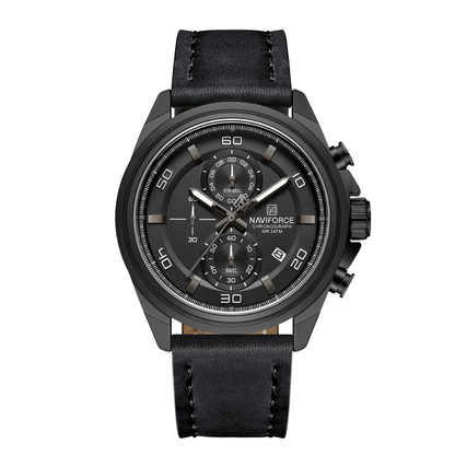 Reloj NAVIFORCE para Hombre Correa Cuero Negro Con Cronógrafo NF8075