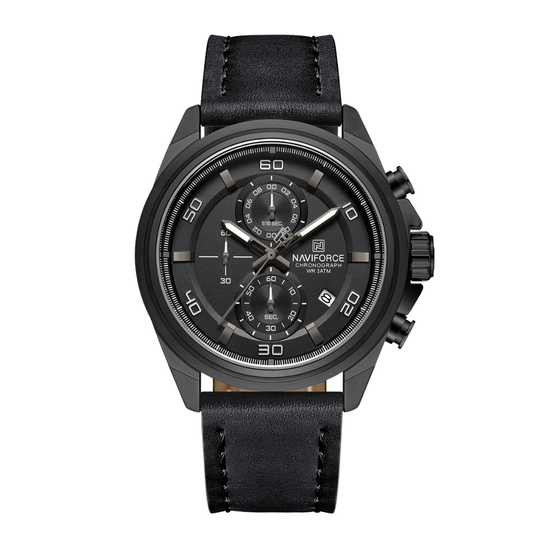 Reloj NAVIFORCE para Hombre Correa Cuero Negro Con Cronógrafo NF8075