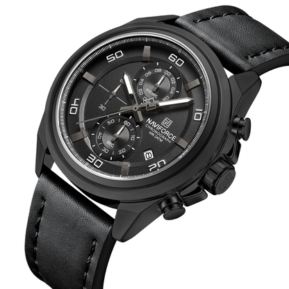 Reloj NAVIFORCE para Hombre Correa Cuero Negro Con Cronógrafo NF8075