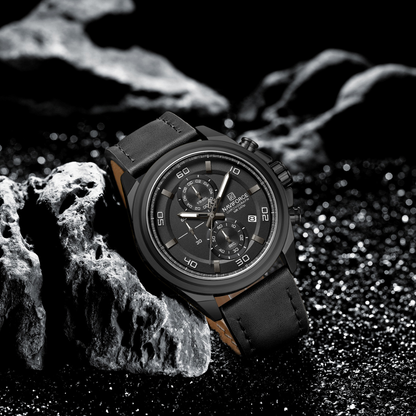 Reloj NAVIFORCE para Hombre Correa Cuero Negro Con Cronógrafo NF8075