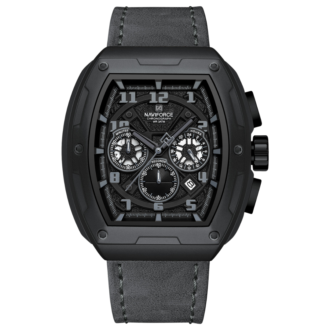 Reloj NAVIFORCE para Hombre Correa Cuero Gris Con Cronógrafo NF8053