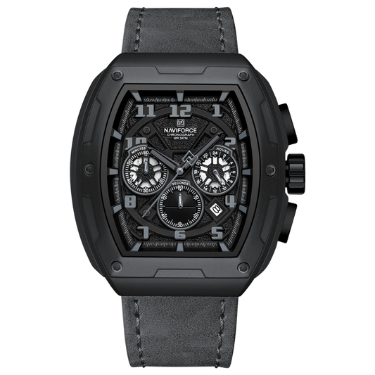 Reloj NAVIFORCE para Hombre Correa Cuero Gris Con Cronógrafo NF8053