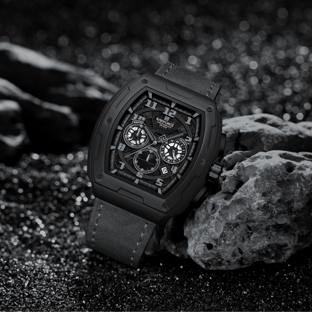 Reloj NAVIFORCE para Hombre Correa Cuero Gris Con Cronógrafo NF8053