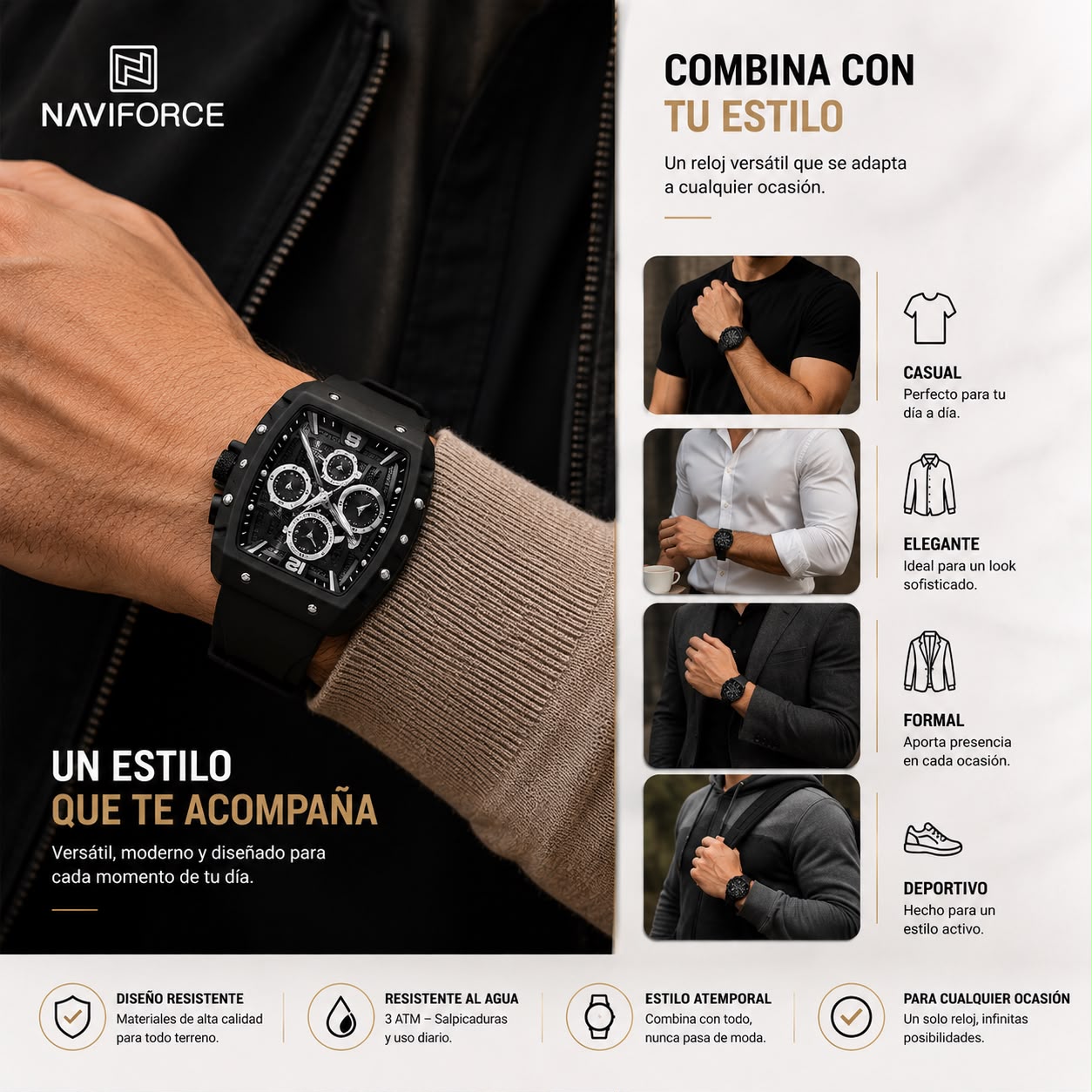 NAVIFORCE Reloj para Caballero Calendario Con Cronografo