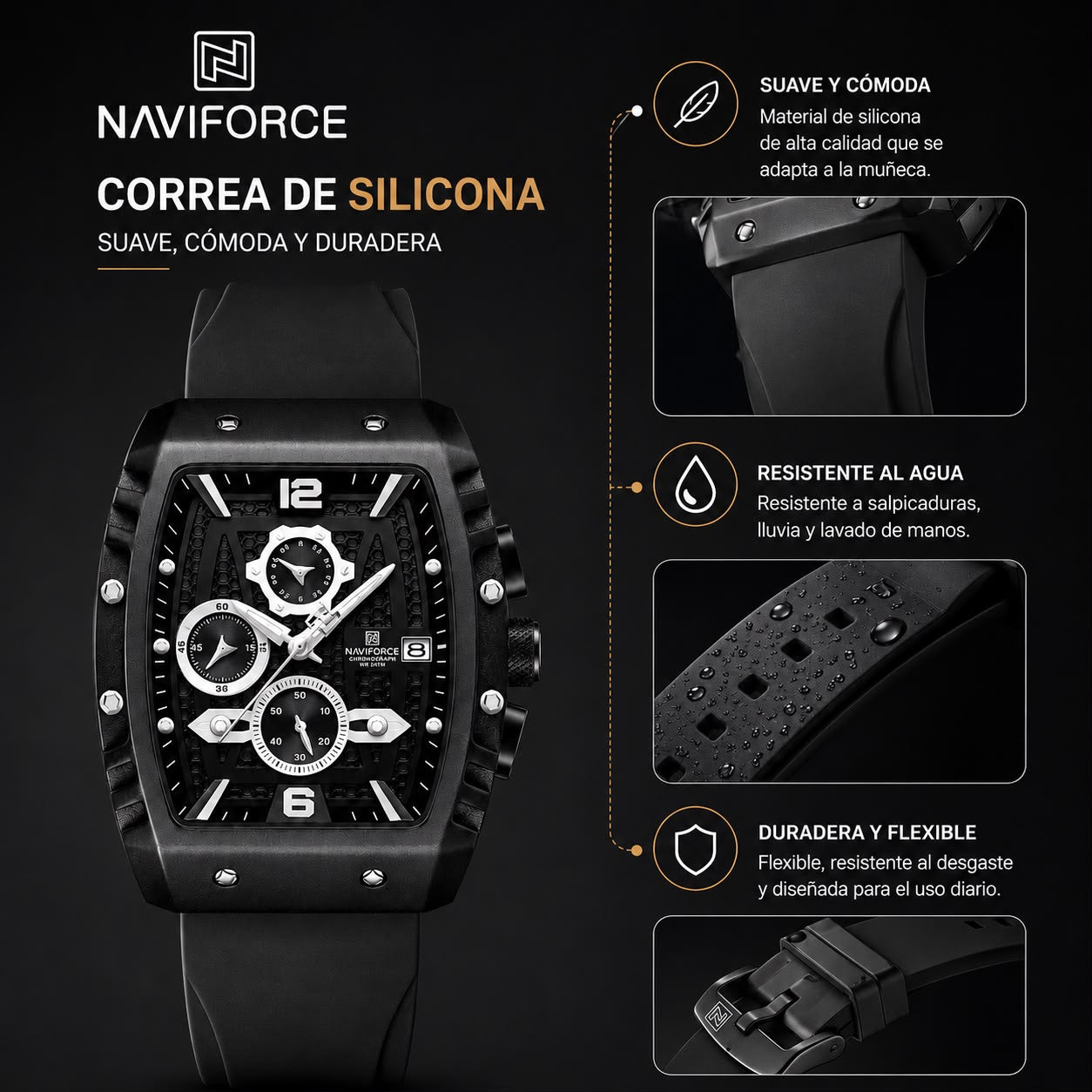 NAVIFORCE Reloj para Caballero Calendario Con Cronografo